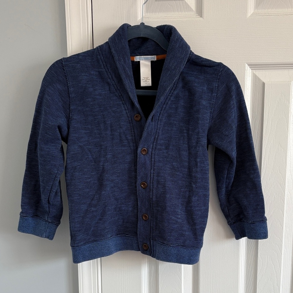 Janie and Jack Preppy Blue Stripe Cotton Button Front Cardigan Boys Size 6